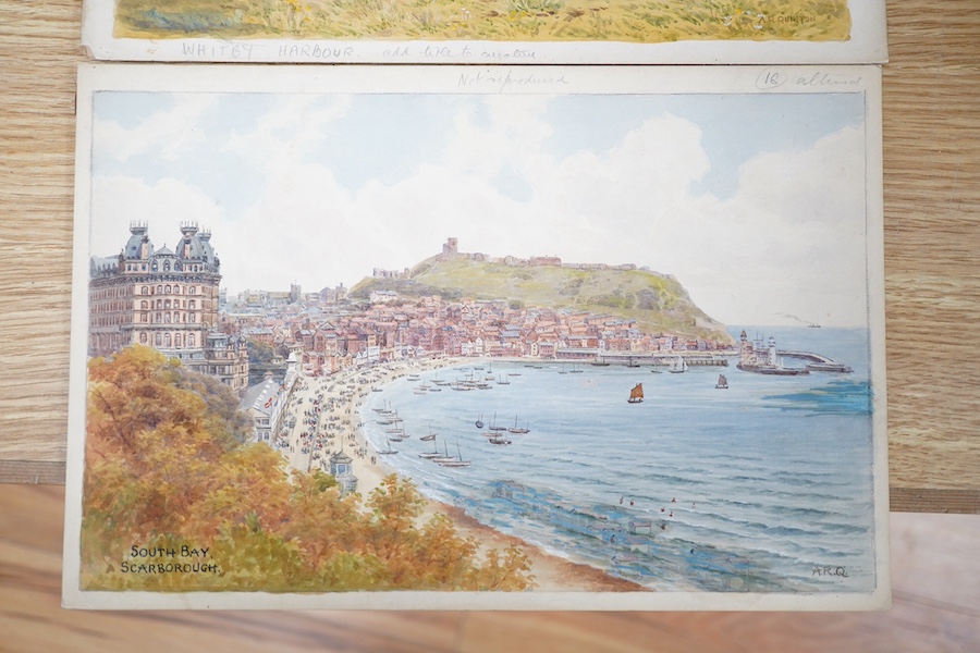 Alfred Robert Quinton (1853-1934), two watercolours on card, Whitby harbour and South Bay, Scarborough, each signed, 20 x 31cm, unframed. Condition